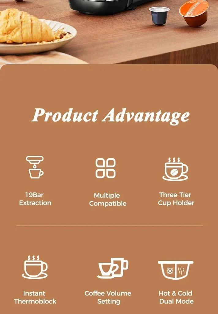 MK-611 220V 19Bar 3in1 Capsule Coffee Machine Portable Office Commercial Small Household Italian American Coffee Pot For DG Nes Capsule