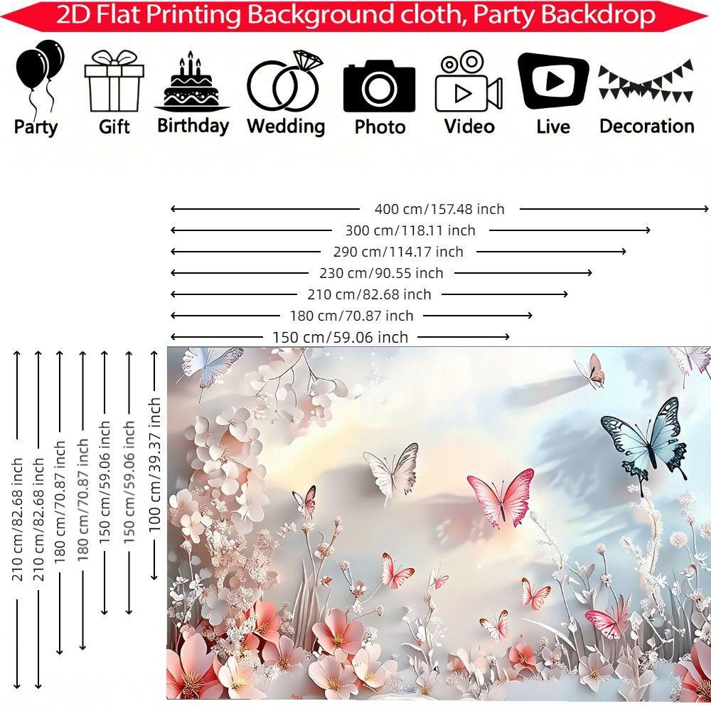 1 Stück Hochzeits-Saison Hintergrundbanner zartrosa und weiße Blumen bunte Schmetterlingsdekoration geeignet für Wohnzimmer Schlafzimmer