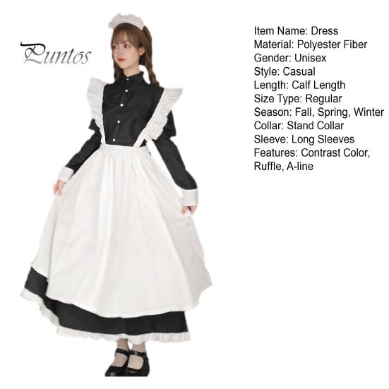1 Set Maid Cosplay Dress Set Includes Apron Headband Bow And Socks Unisex A-Line Calf-Length Contrast Color Ruffle Dress Parties Photography Servant