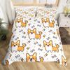 Little Corgi Cartoon Hearts Background, Dog Lover Bedding Set, 3 Piece Decor Quilted Cover with 2 Pillow Shams, Queen Full Size