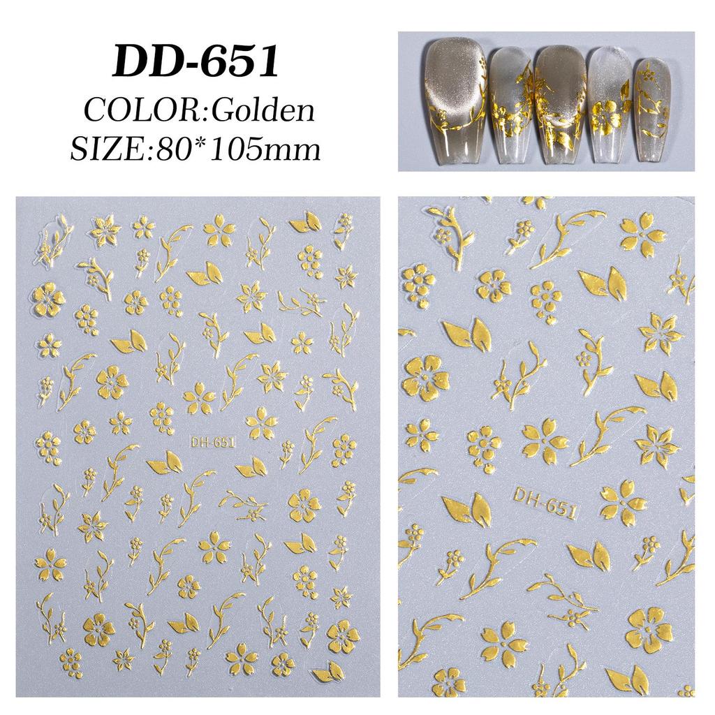3D Magic Mirror Flower Nail Stickers with Adhesive - Japanese-Style Hot Stamping Design
