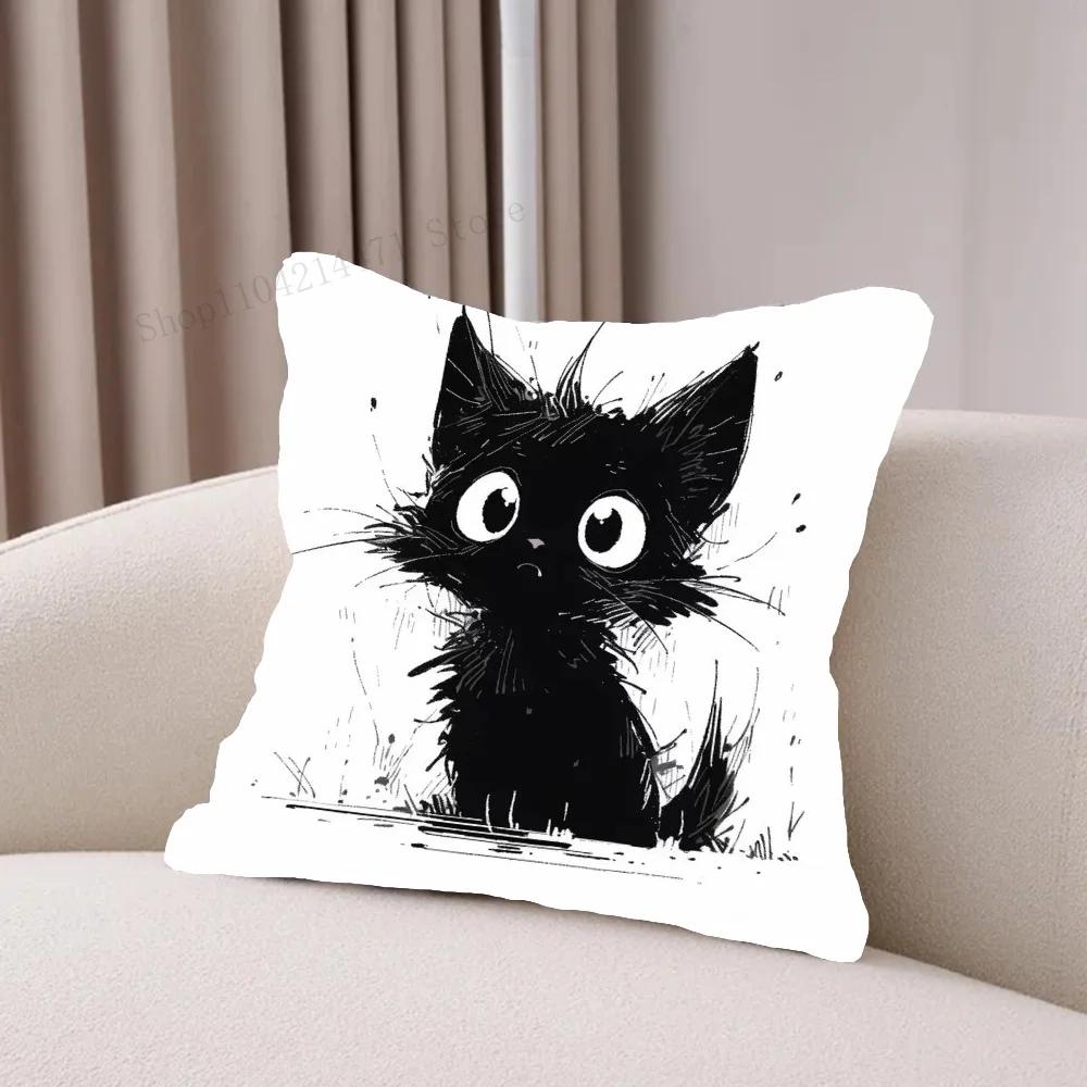 Black Cat Pillow Case Sofa Cushion Cover Room Home Decoration