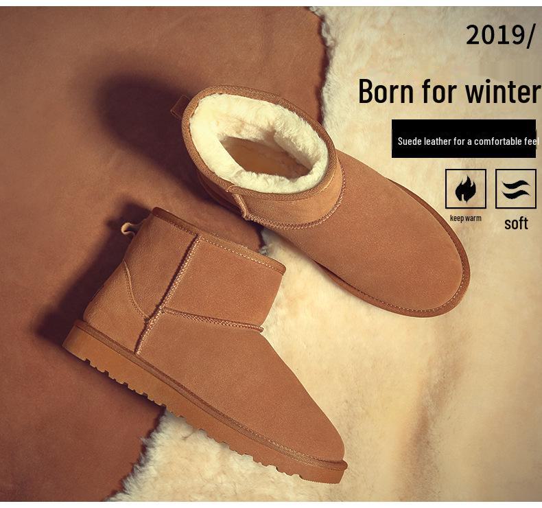 Waterproof Velvet-Lined Genuine Leather Snow Boots for Women & Men - Non-Slip, Warm, Winter Footwear