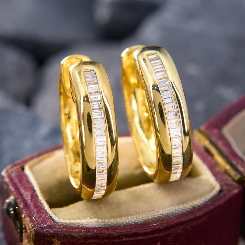 Xiaomi Huitan Luxury Women Gold Color Hoop Earrings Inlaid Bright Cubic Zirconia Fashion Wedding Party Elegant Accessories Jewelry Gift