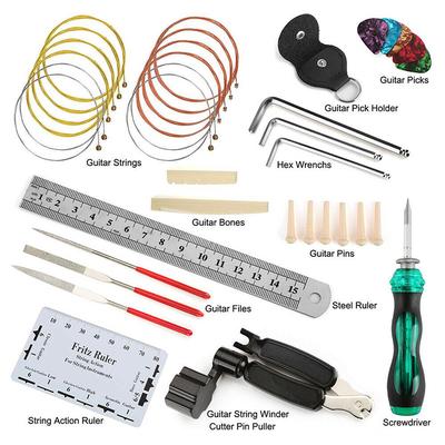 Electric Guitar Bass Care Repairing Tool Set Luthier Setup Maintenance Kit Including 2 Set of Strings 1 String Action