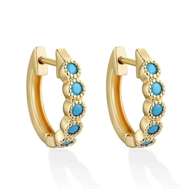 

CAOSHI Small Gold Color Circle Earrings for Women Round Blue Stone Ear Zircon for Daily Wear Graceful Female Trendy Accessories