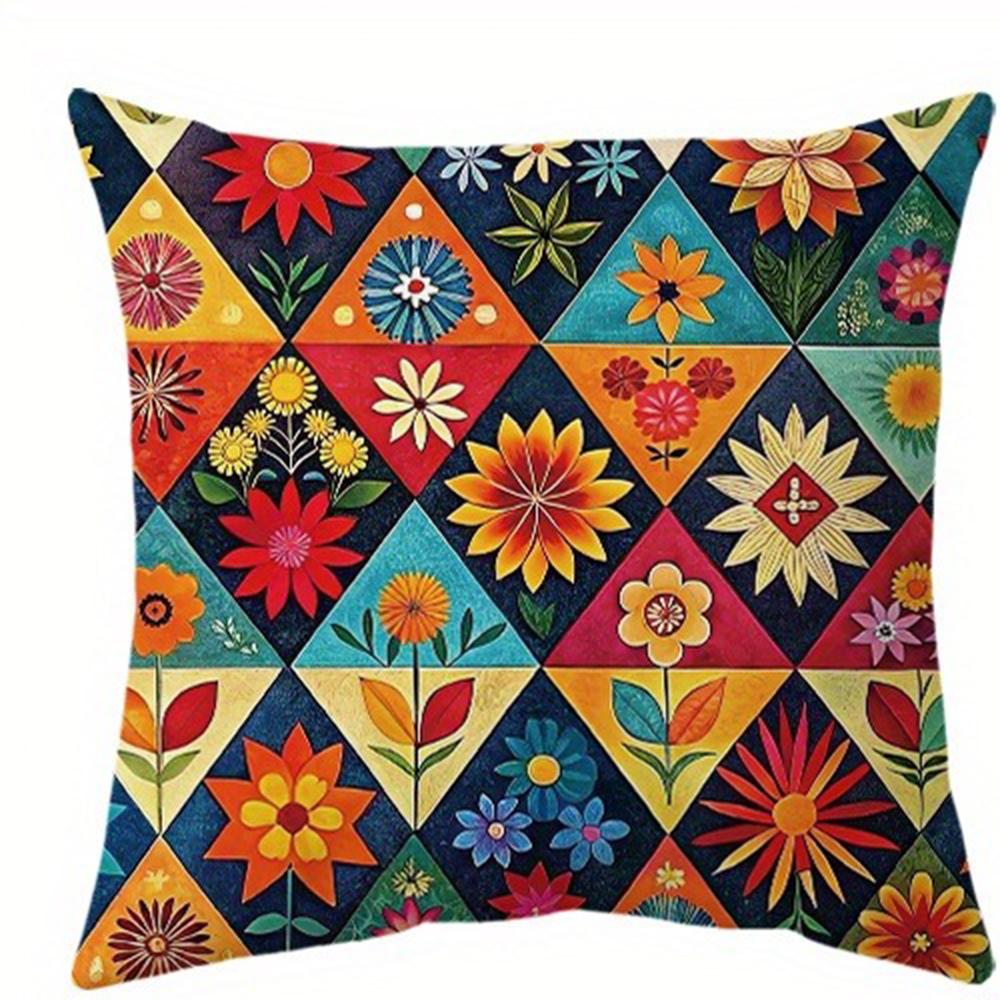 Color - Pop Geometric Floral Pillow CoversLiving Room Sofa Cushion Cover, Soft and Comfortable, Bedroom Room Decoration
