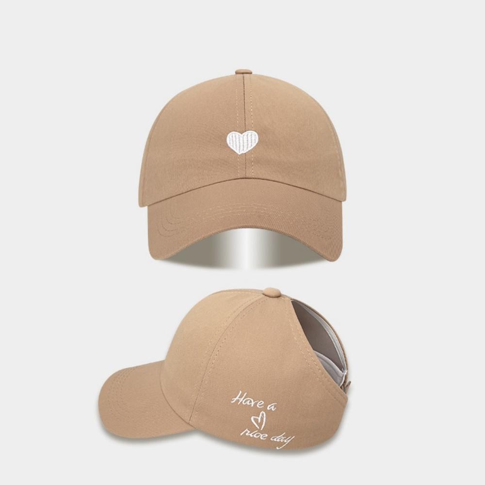 

Embroidered Love Heart Design Baseball Cap Hollow Empty Top High Ponytail Caps Adjustable Solid Color Sun Hat for Women Girls хакі
