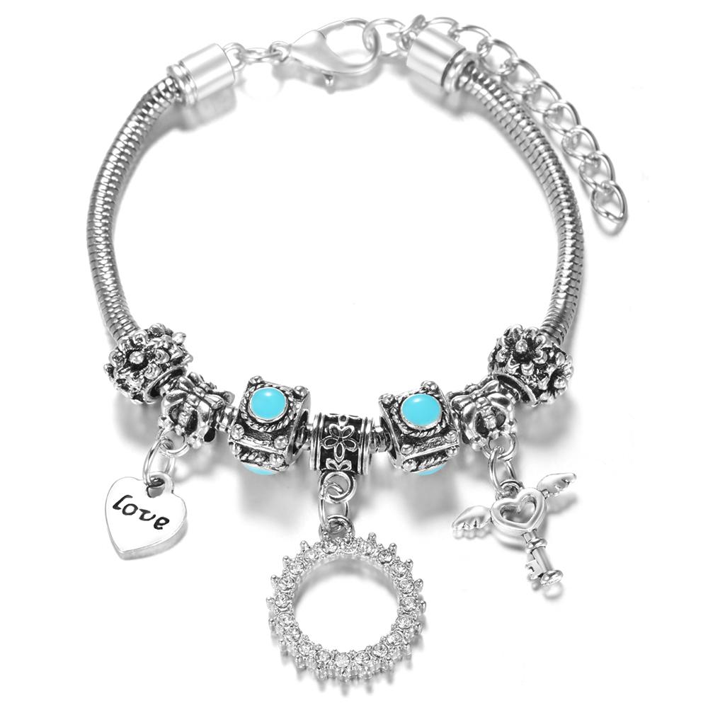 Multi Style Rhinestone 6 Color Beaded Bangle Lobster Buckle Adjustable Snake Chain Elephant Bracelet Pendant Woman Jewelry Gift