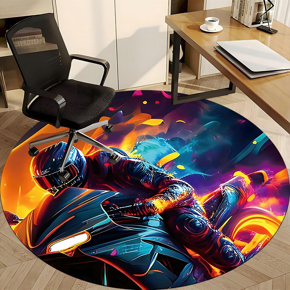 1pc Motorcycle Rider Office Round Area Rug, Indoor Mat Suitable ForOffice, Under Office Chairs Bedroom Living Room Home Decor, Room Deco T129