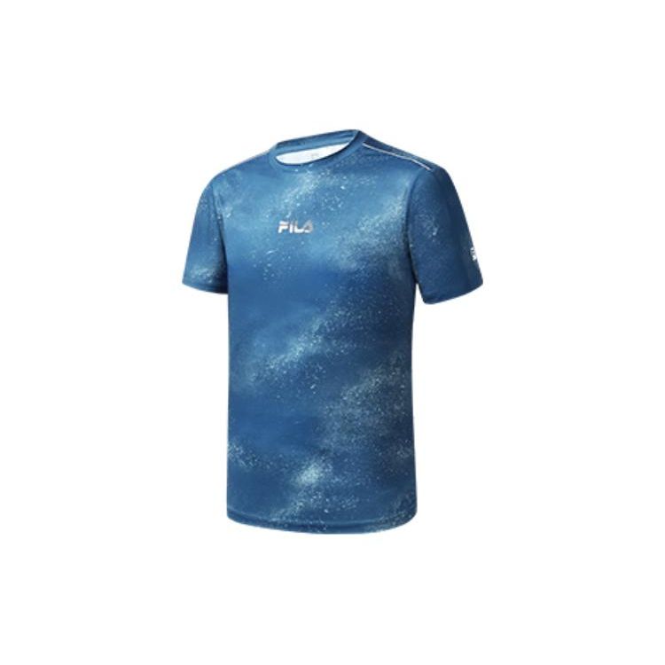 

FILA Letter Logo All Over Print Round Neck Pullover Short Sleeve T-Shirt Men Tops Blue A11M311101F-ZA S