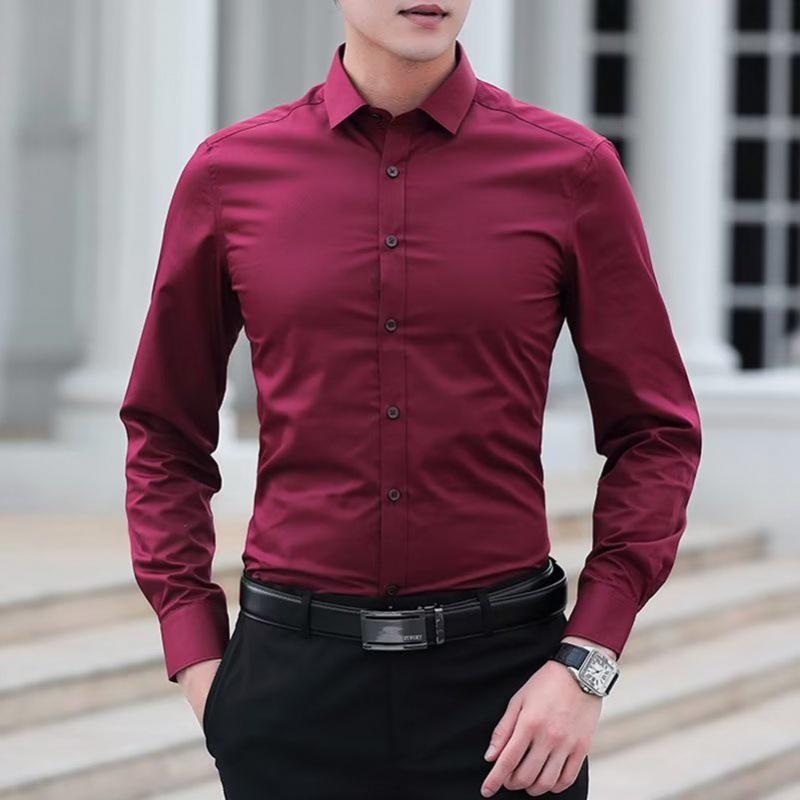 Men's Slim Fit Korean Style Long Sleeve Shirt - Spring & Autumn Trend