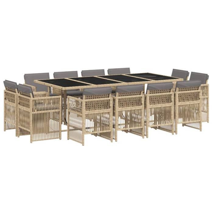 VidaXL Ensemble à Manger de Jardin avec Coussins 13 pcs, Table et Chaises à Dossier Rabattable, Meubles d'Extérieur Patio 3211044
