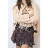 Spring New Women's Clothing Laminated Decoration Metal Color Thread Print High Waist Short Mini Skirt 2267110