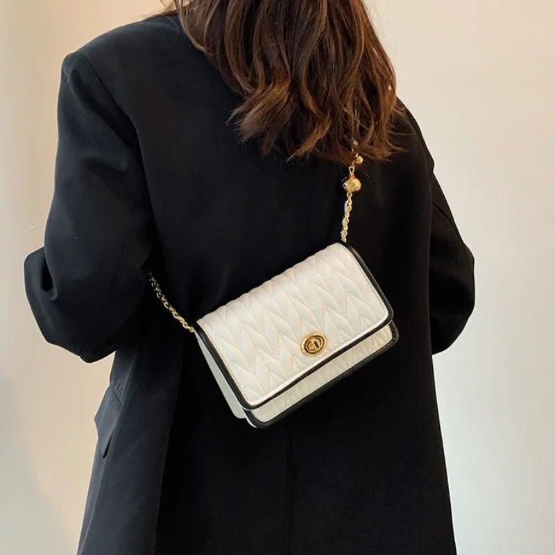 Nuova Moda Borsa a Spalla da Donna Semplice Borsa Quadrata Piccola con Texture a Catena Lusso Leggero Borsa a Tracolla da Festa Portafogli e Borse