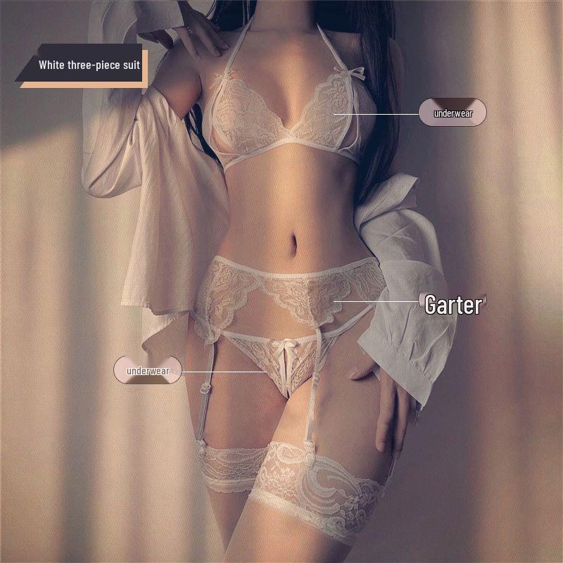 Seductive Lace Lingerie Set: Women's Sheer Bra & Panties with Split Design