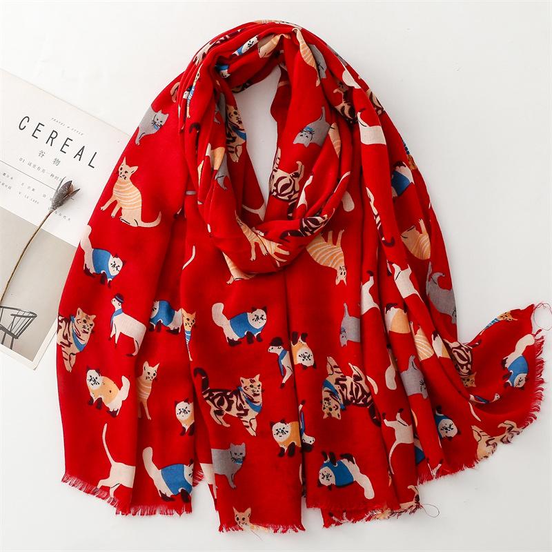 Lovely Animal Dachshund Pattern Viscose Scarf Cute Breathable Fringe Shawl Casual Travel Inelastic Outerwear Long Shawl 180*85Cm