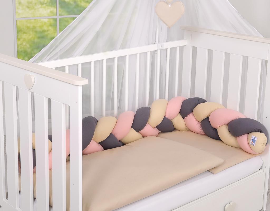 Braided crib bumper - beige-dirty pink-anthracite