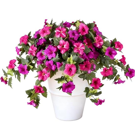 Fake Flowers for Outdoors Artificial Petunia Outdoors, Outdoor Planters, UV Resistant Petunias, Weatherproof Flower Bouquets Realistic Morning