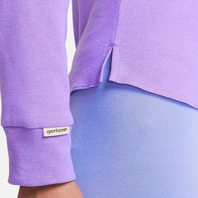 Nike Sportswear Solid Logo Embroidered Knit Fashion Hollow Round Neck Pullover Long Sleeve T-Shirt Women Tops Space-Purple DV8215-567