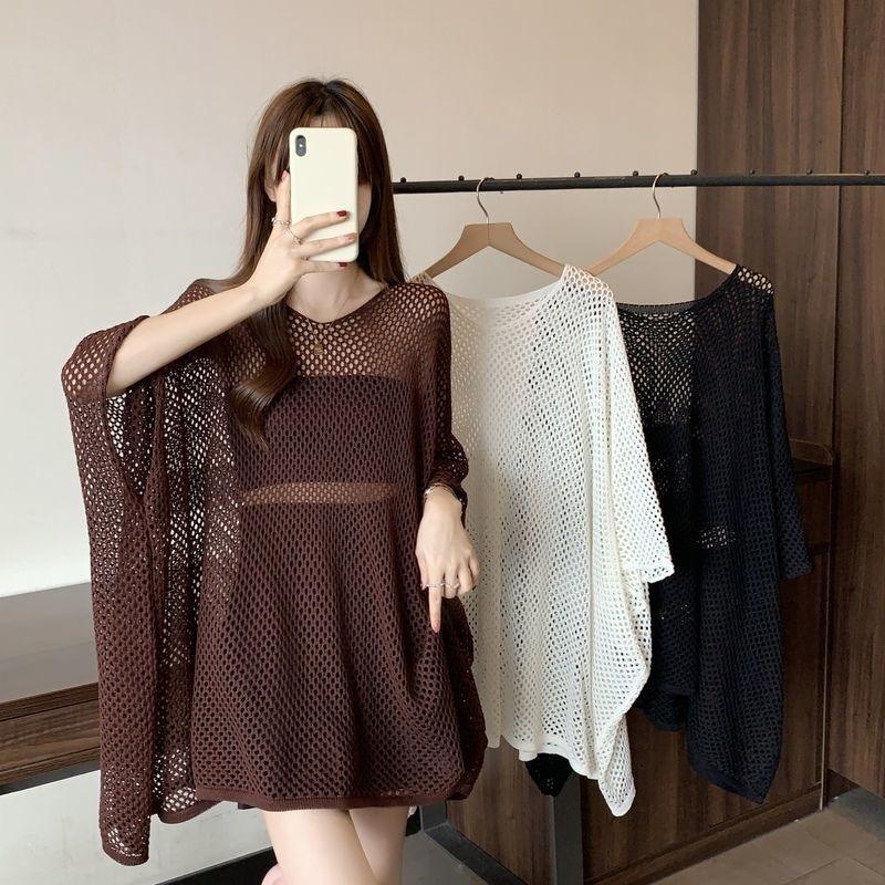 2026 New Hollow-out Knit Cover-up Air-conditioning Shirt Women Lazy Style Mid-length Loose Knit Top Beach Sun Protection Shawl For Spring Summer