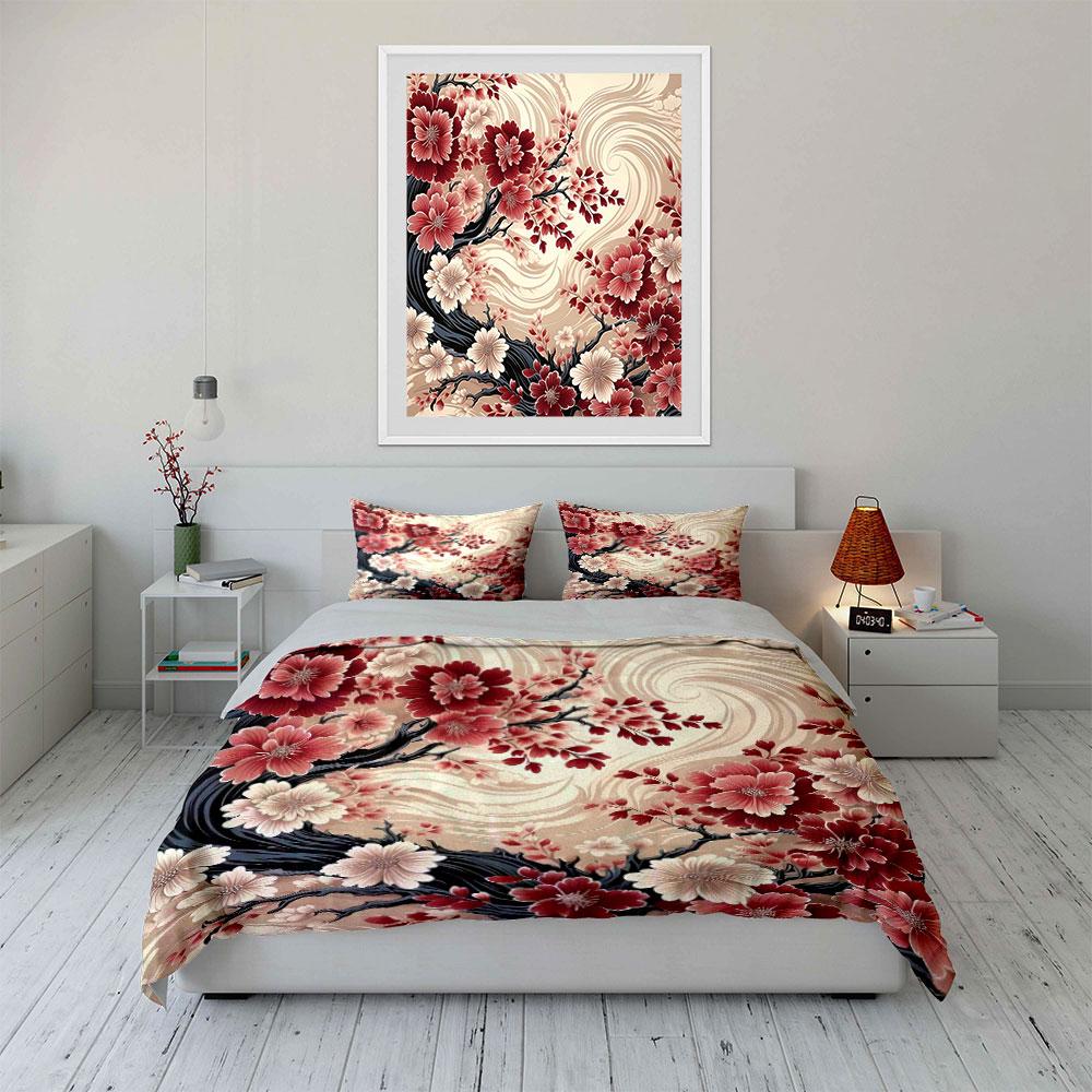 Floral Art Decor Set Bedding Set with 1 Duvet Cover 2 Pillowcases Single Double King Queen, Gift