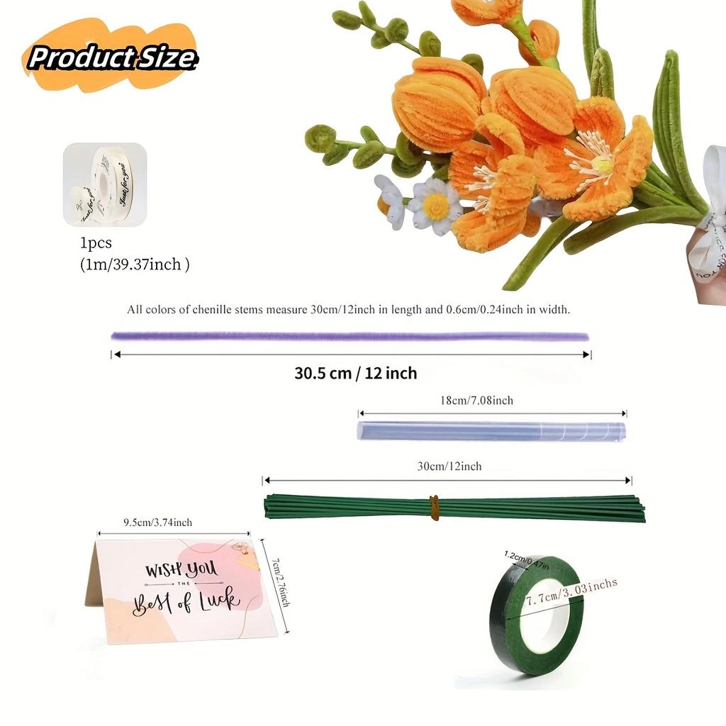 Tulip,Daisy Bouquet Handmade DIY Material Package, DIY Craft Supplies Chenille Stem Thanksgiving Day DIY Flower Material details