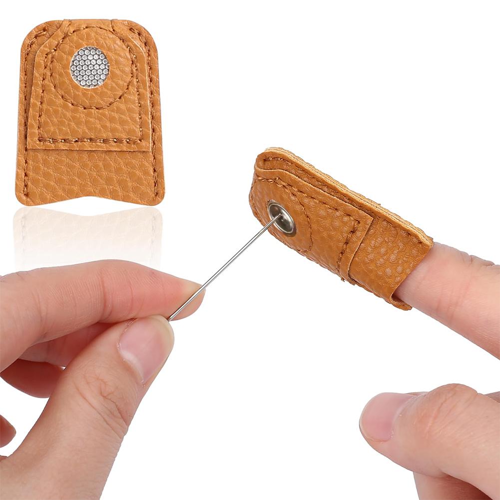 2 Pcs PU Finger Protector DIY Sewing Tool Needle Felting Knitting Guard Sewing Thimble Cap for Needlework Handmaking