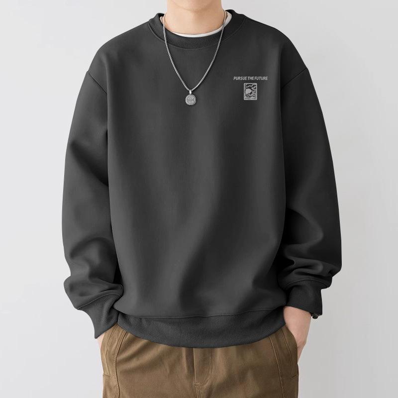 Men's Oversized Fleece-Lined Sweatshirt, Spring/Autumn Heavyweight Trendy Brand, Round Neck, Unisex Jacket