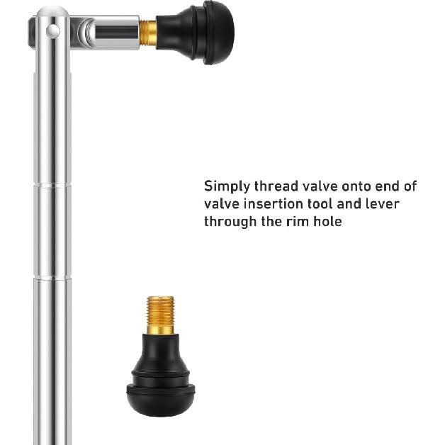 Valve Stem Removal Tool & Taller Tool Kit - 15Pcs TR412/ TR413/ TR414 Tubeless Tire Valve Stems, 20Pcs Valve Caps/Cores, 1Pcs Valve Ertion Taller,