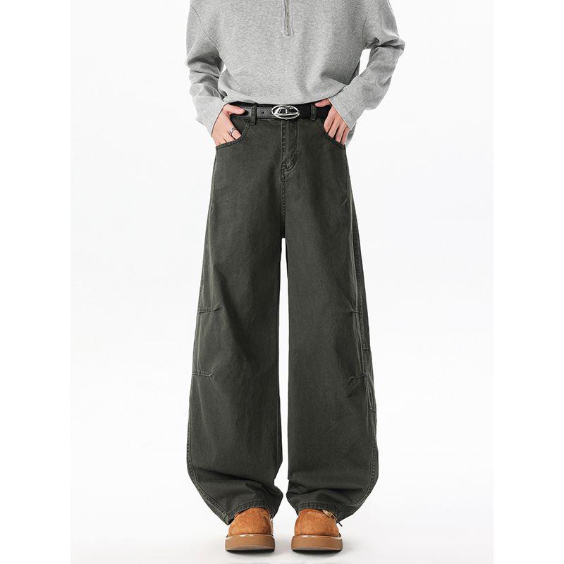 Minger | American Retro Wrinkled Wide-leg Scimitar Pants Men's Niche Design Loose Multi-pocket Tooling Casual Pants