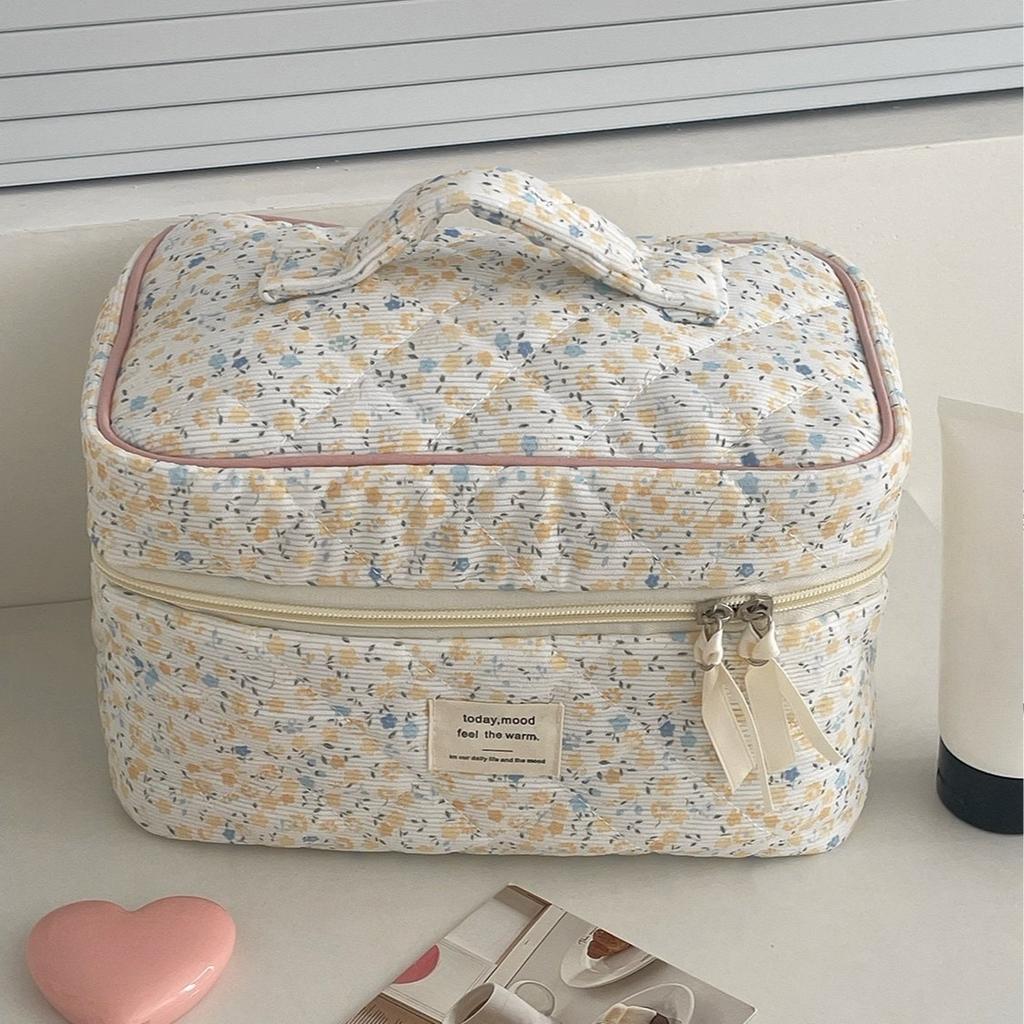 Cord-Blumen-Kosmetiktasche für Damen, große Kapazität, Kulturtasche, süß, hohe Qualität, Kosmetik-Organizer, Aufbewahrungstasche