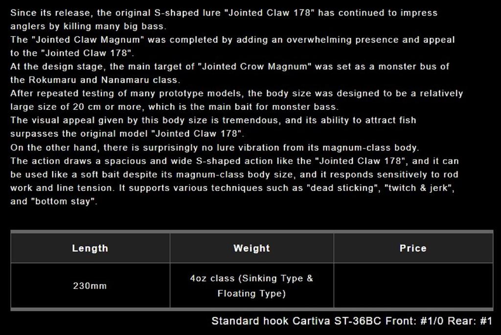 Gan Craft Jointed Claw 230 Magnum Salt Sinking Jointed Lure AS-12 (0748)