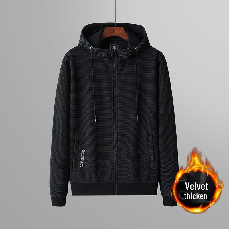 

Мужской толстый флисовый кардиган на молнии с капюшоном для осени/зимы XXXL серый/чёрный