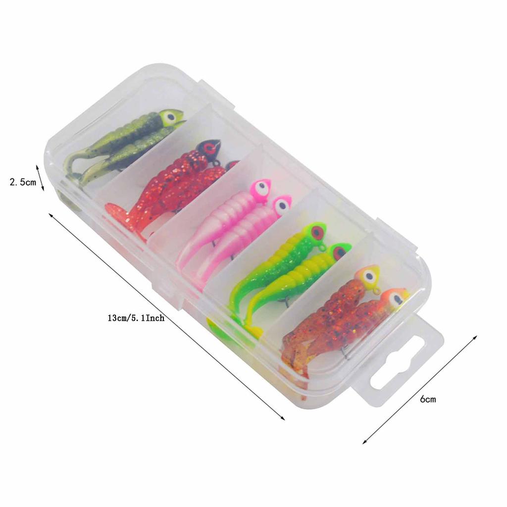 T-Schwanz Weichköder Set, 16er Pack Kopfmontagen mit Jigköpfen für Barsch, Forelle & Fisch