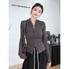 Hong Kong Style Double Zipper Stand-Up Collar Short Jacket: Women's Slim Fit Sweet & Spicy Long Sleeve Base Shirt