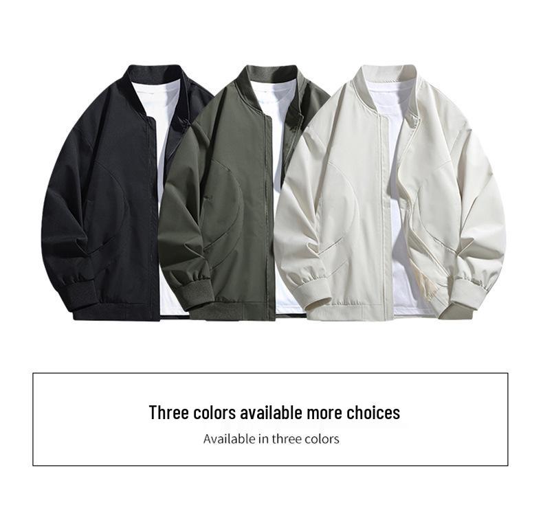 Męska Kurtka Baseballowa Jednokolorowa Trendy Duży Rozmiar – Stylowy Luźny Bomber na Jesień