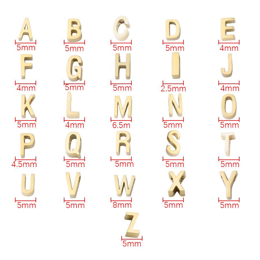 Titanium Steel Mirror Polished Letter Beads A-Z, 1.8mm Hole Pendant