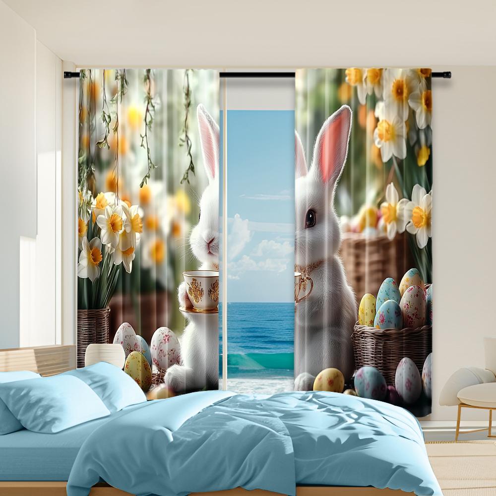 

Set Of 2 Versatile Polyester Transparent Curtains Home Decoration Easter Bunny Use Bedrooms Living Rooms Curtain Perfect For Great Room W100*H70(CM)-Rod Pocket&2PCS
