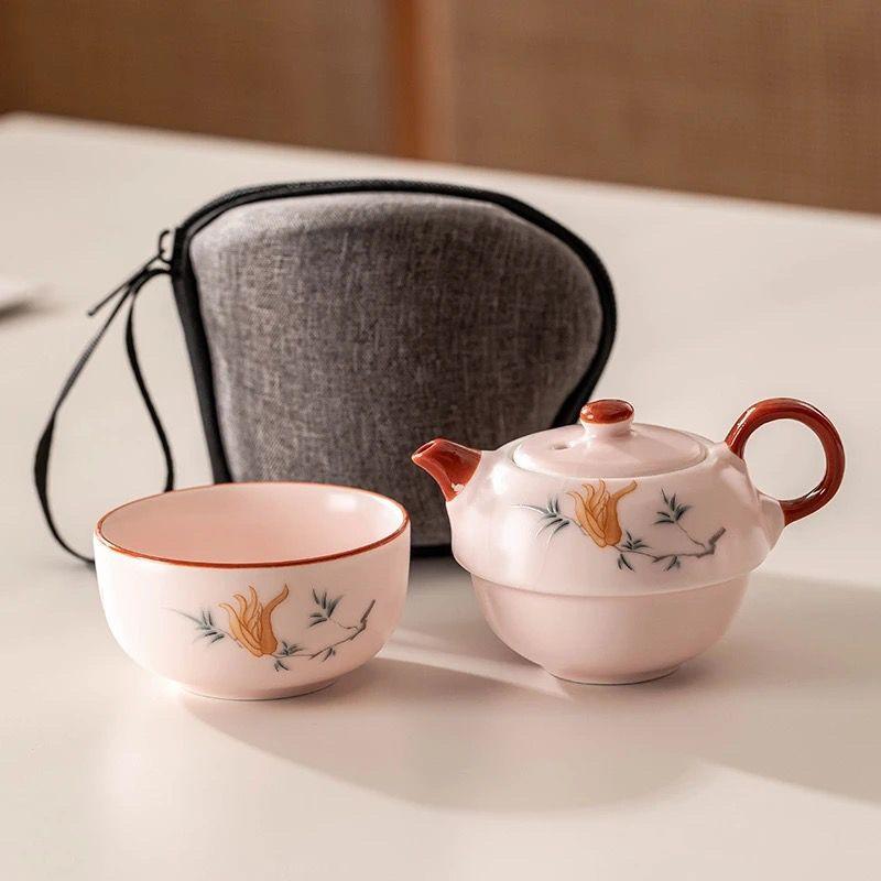 

Ru Kiln Travel Tea Set, One Pot and One Cup of Teapot Set, Single Person Can Drink Teacup, Make Tea, Outdoor Portable