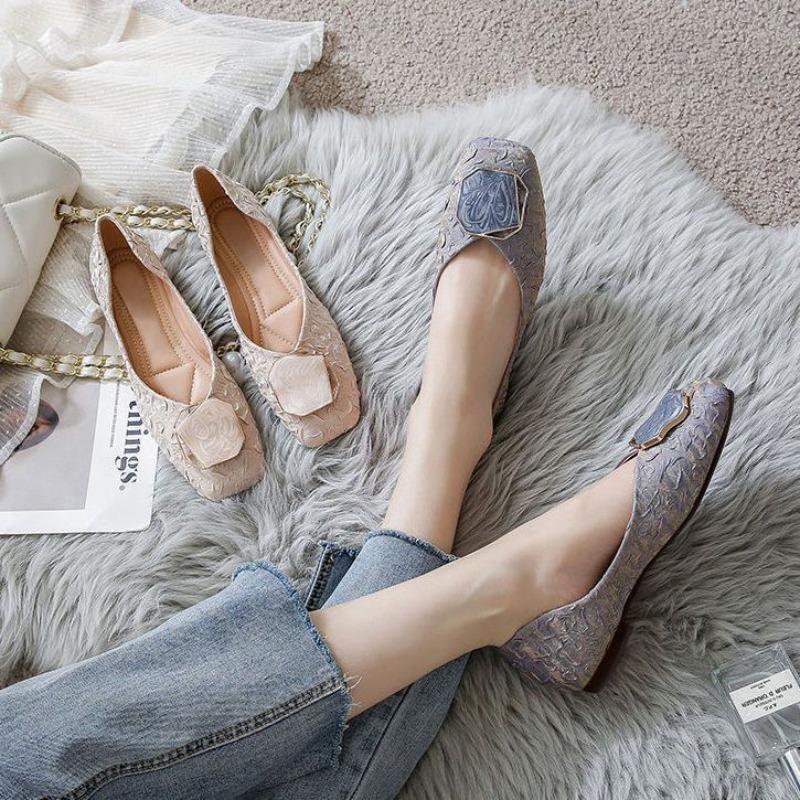 Square Toe Shoes for Women Slip-on Blue Woman Flats Trends 2025 Cotton Designer Luxury Y2k Fashion Aesthetic Casual 39 New In
