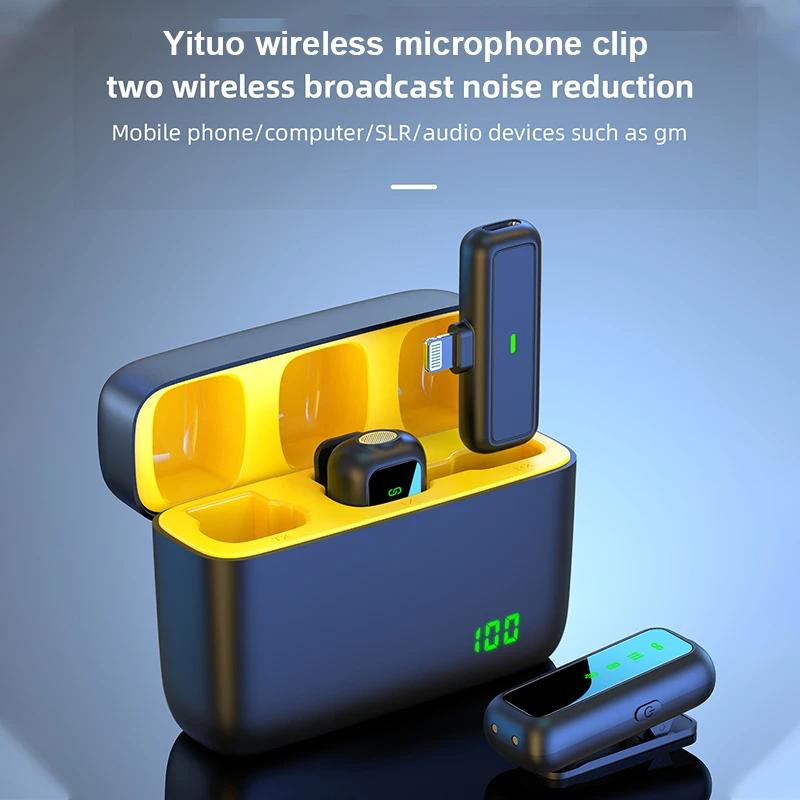 Wireless Lavalier Microphone 1 for 2 with LED Display Long Battery Life and Noise Reduction Lapel Mic for iOS Android