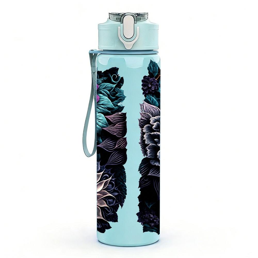 1PC Dark Dandelion Flower 750ml Color Plastic Sports Water Bottle Leakproof Flip Straw Lid Suitable for Sports Office Home Use