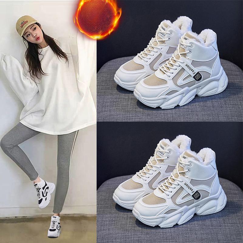 Fashion Outdoor Winter Shoes Women Warm Fur Plush Sneakers Lady Casual Shoes Lace Up Chunky Sneaker Zapatillas Mujer Platform Snow Boots