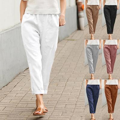 Pantaloni casual de damă cu buzunar mare, culoare solidă, din bumbac și in, pantaloni drepți pentru femei, modă nouă primăvară-vară, pantaloni casual