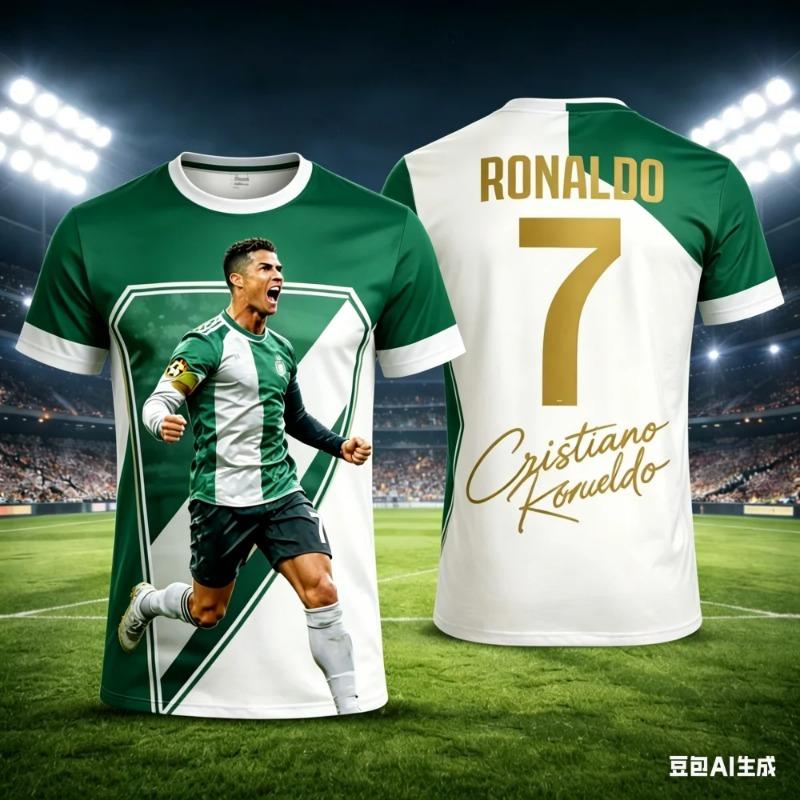 Erkek Yazlık 3D Ronaldo Baskılı Futbol Spor Tişörtü, Nefes Alabilen ve Hızlı Kuruyan Malzeme Tasarımı, Taraftarlar İçin Mükemmel Yaz Hediyesi