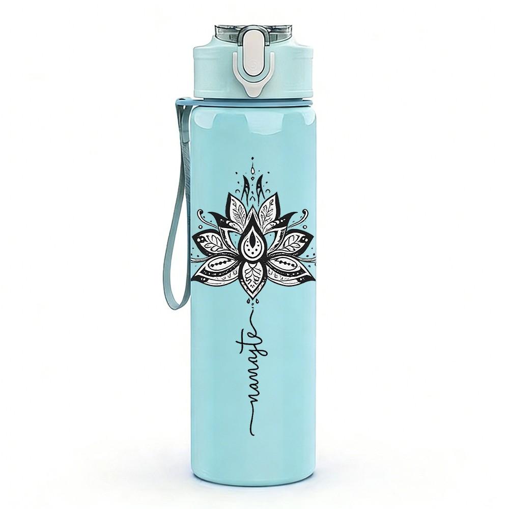1PC Mandala Lotus Flower Ornament Print 750ml Color Plastic Sports Water Bottle Leakproof Flip Straw Lid Suitable for Sports Office Home Use