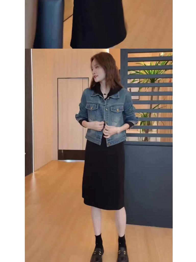 Hong Kong Style Women's Retro Denim Short Jacket, Autumn 2025 - Versatile Turn-Down Collar Cardigan