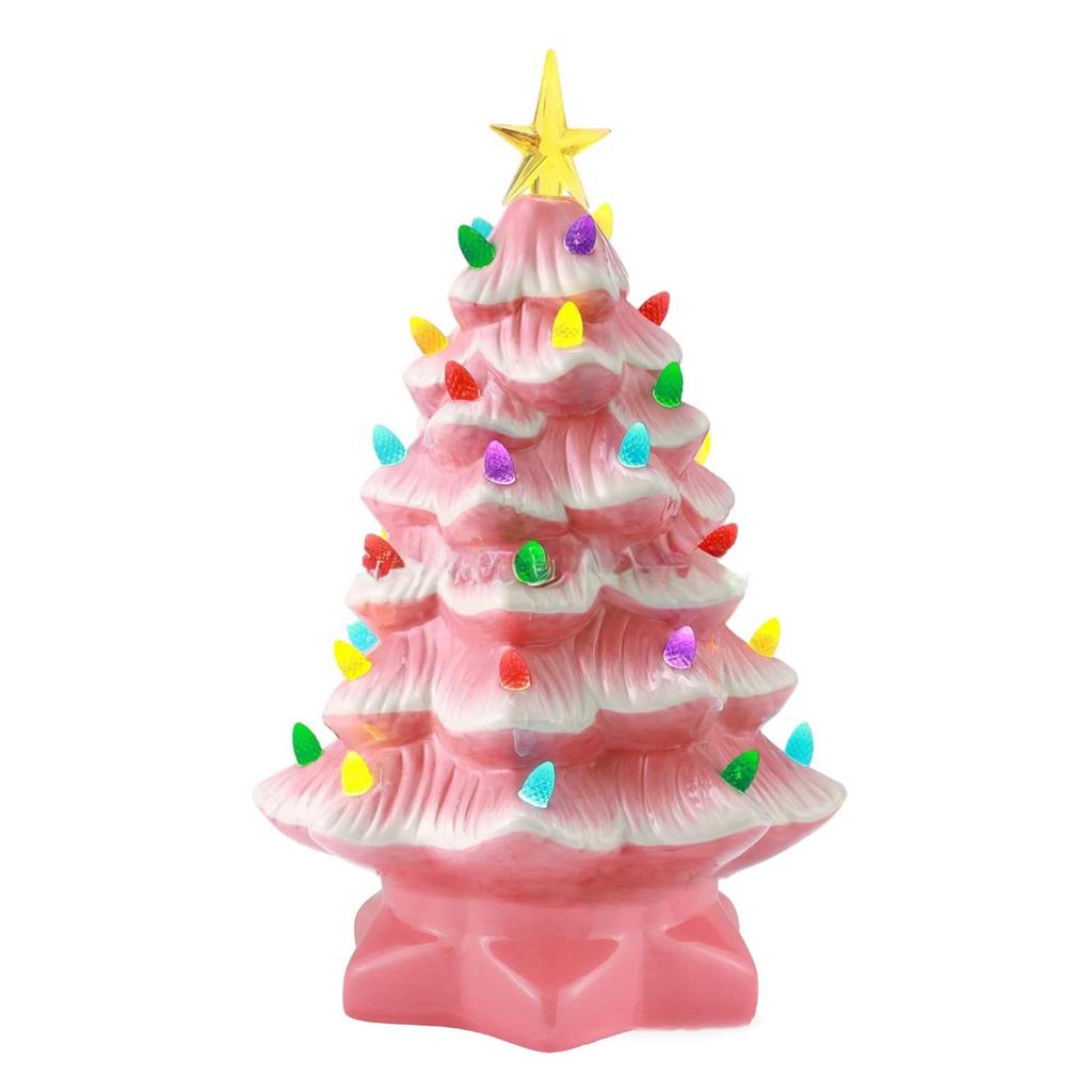 20cm LED Christmas Tree Ornaments Resin Tabletop Christmas Decorations with Multicolored Lights