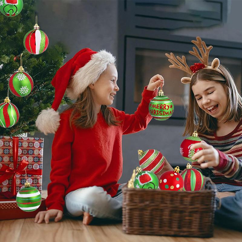 6Pcs 6cm Red Green Christmas Balls Ornament Xmas Tree Hanging Pendants 2025 Christmas Decoration For Home New Year Party Gifts